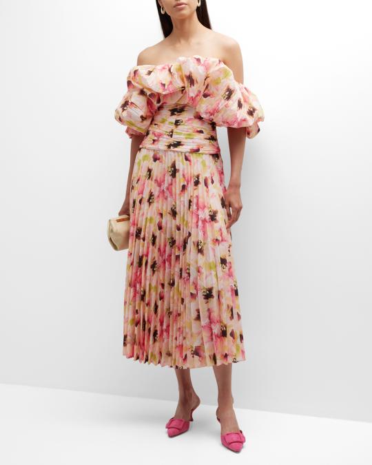 acler arahura midi dress Acler Arahura Floral-Print Off-Shoulder Midi Dress