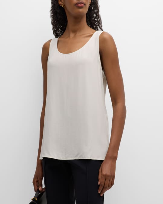 Eileen Fisher Missy Silk Georgette Crepe Scoop-Neck Tank Top