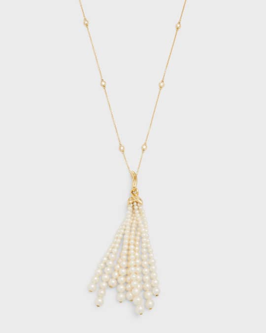 18K Yellow Gold Freshwater Pearl Pendant Necklace with Diamonds