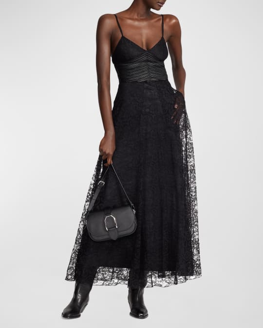 Ralph Lauren Collection Jerome Lace Dress with Leather Piping Detail |  Neiman Marcus