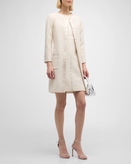 St. John Satin Trim Sleeveless Textured Sequin Knit Dress Neiman