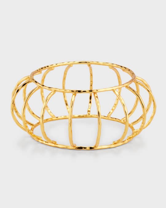 Hammered Gold Statement Cage Bangle Bracelet 