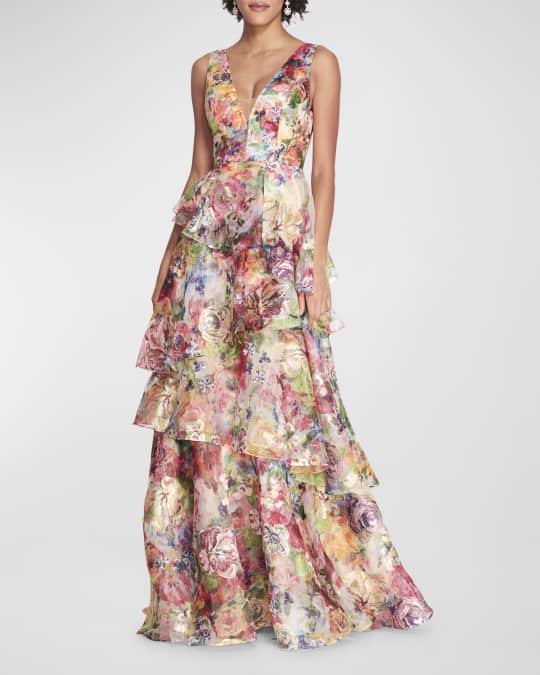 Marchesa Notte Sleeveless Embroidered Organza Gown | Neiman Marcus