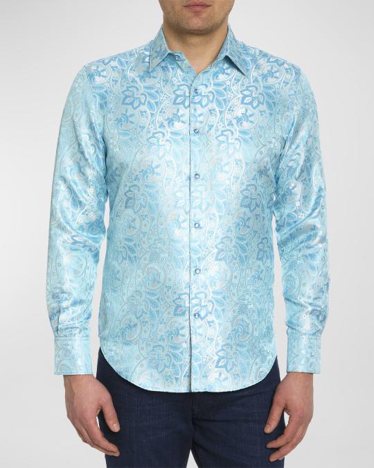robert graham dress shirts on sale Men's Robert Graham Highland Long Sleeve Jacquard Shirt, Coral, XXL