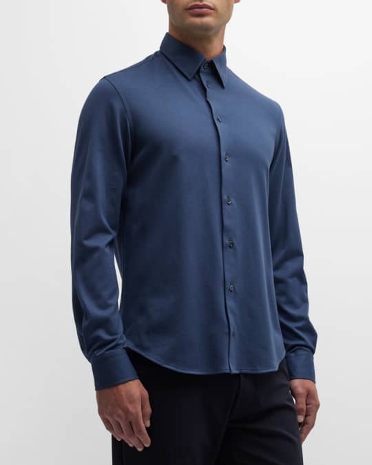 Emporio Armani Modern-fit Shirt In Stretch Cotton Micro-patterned