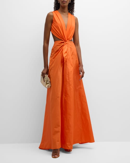 Hailie Knotted Cutout Silk Taffeta Maxi Dress