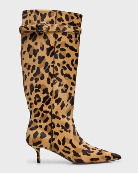 ALAIA V Leopard Buckle Knee Boots Neiman Marcus