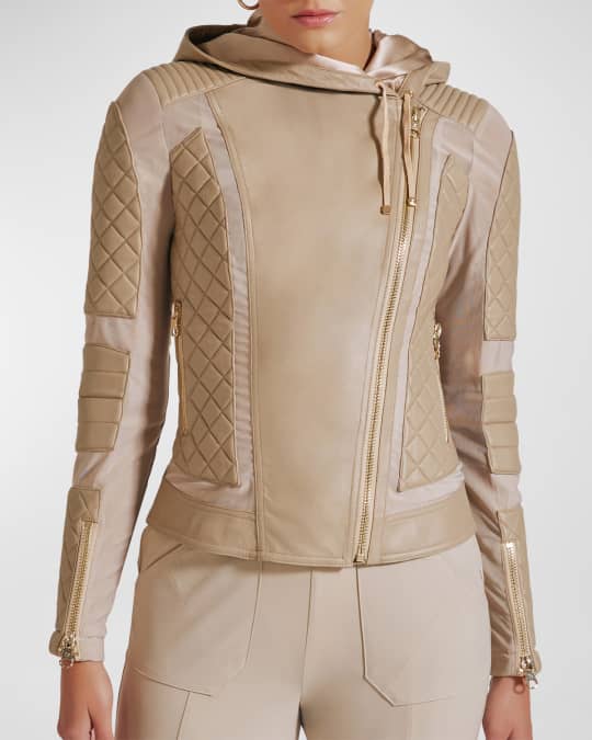 Voyage Leather Hooded Moto Jacket