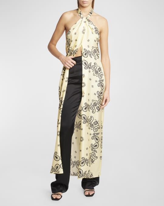 Nanushka Draped Bandana-Print Halter Maxi Dress | Neiman Marcus