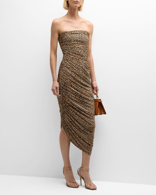 Norma Kamali Diana Strapless Leopard-Print Shirred Midi Gown | Neiman ...