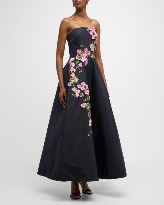 geranium strapless party dress in white The Geranium Dress in Chocolate Peony Print 18 / Chocolate Peony Print