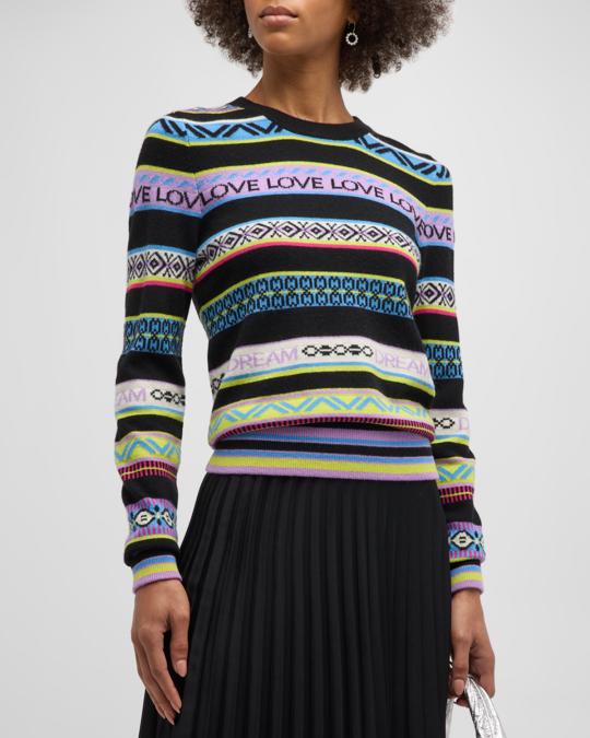 Chinti & Parker Navy & Fuchsia Stripe Cashmere Mix Sweater L