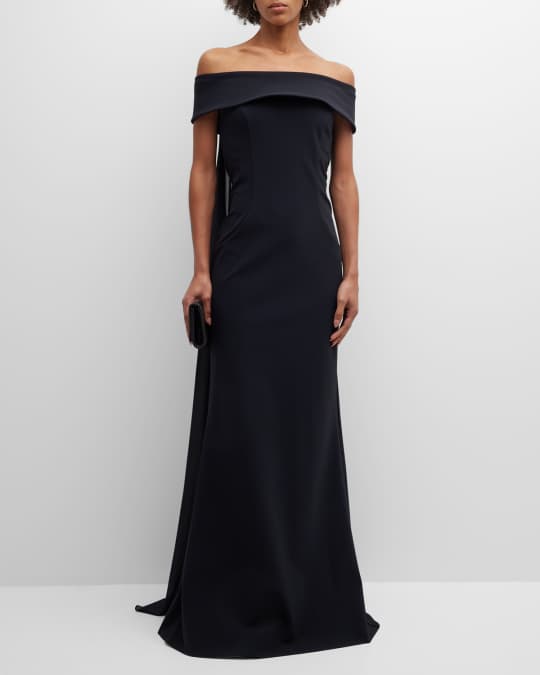 Rickie Freeman for Teri Jon Off Shoulder Chiffon Cape Scuba Gown