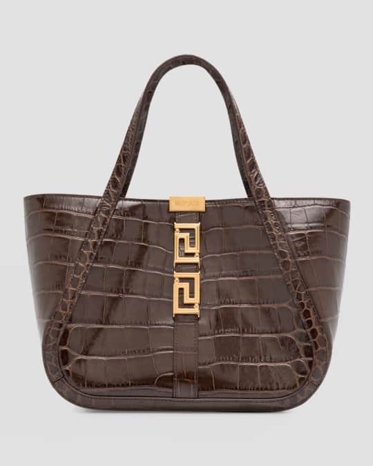 Versace Greca Goddess Small Croc Embossed Tote Bag Neiman Marcus