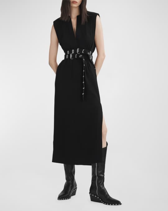rag & bone black dress Retro Stage Lapel Sleeveless Polka Dot Shirt Midi Dress for Women