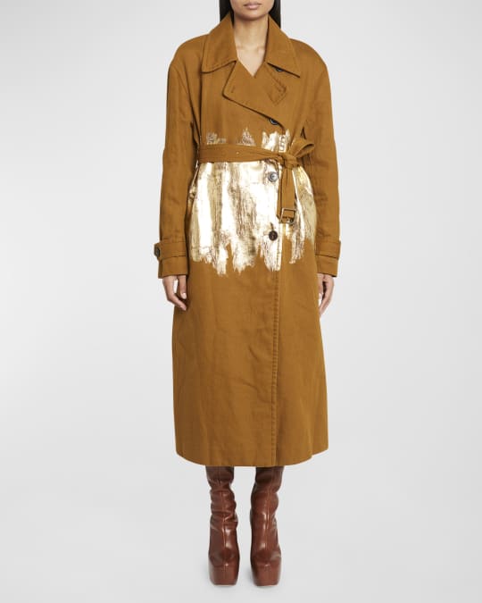 Ronas Belted Trench Coat with Metallic Gold Detail