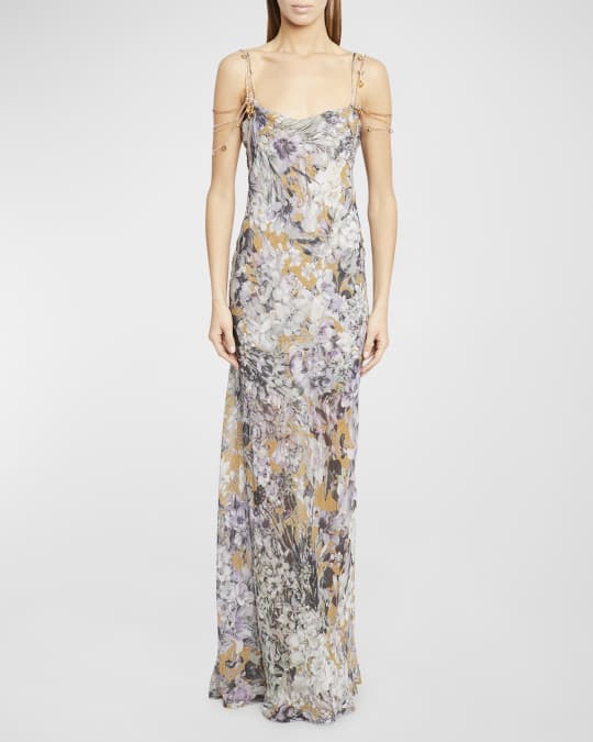 Dries Van Noten Deryl Floral Print Slip Dress with Beaded