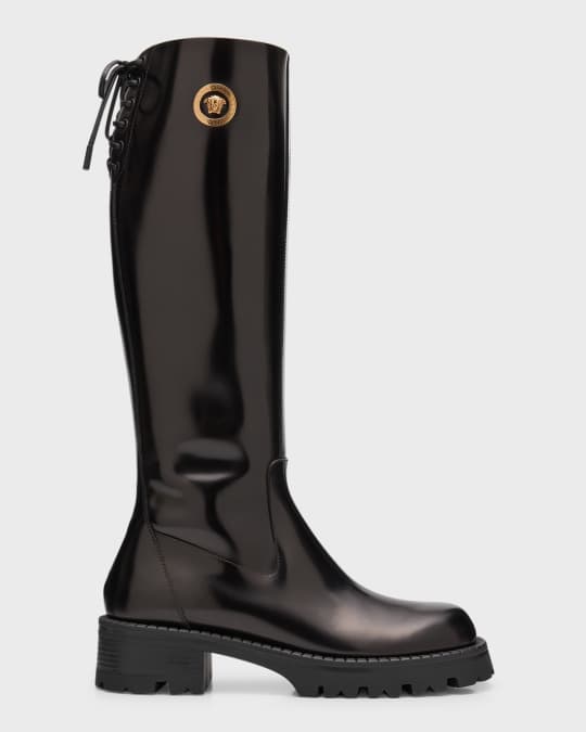 Versace Parade Leather Medusa Moto Boots Neiman Marcus