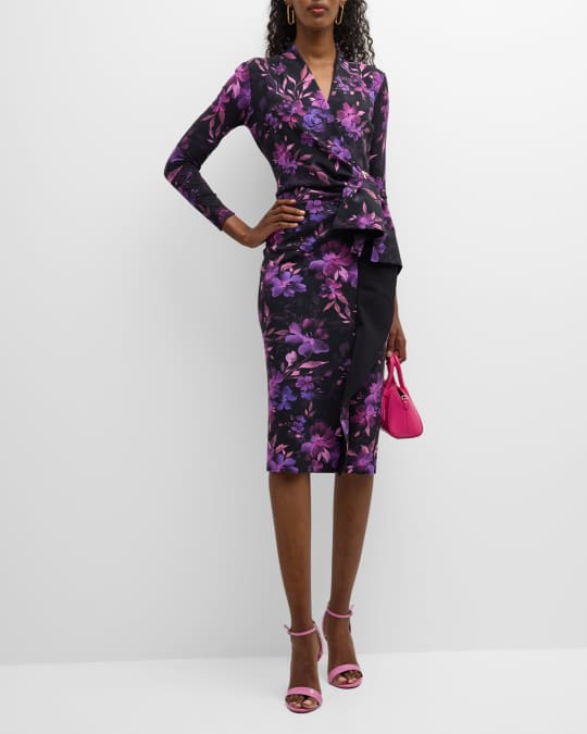 Chiara Boni La Petite Robe Floral Print Ruffle Bodycon Midi Dress