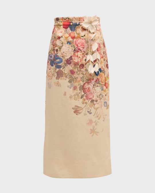 【Zimmermann】LUMINOSITY MIDI SKIRT シルクリネン スカート ZIMMERMANN - Luminosity Print Linen & Silk Midi Skirt Zimmermann