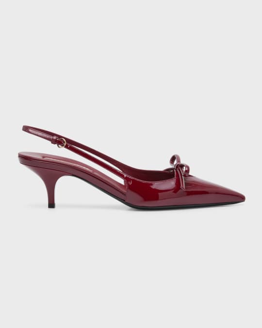 Patent Bow Kitten-Heel Slingback Pumps