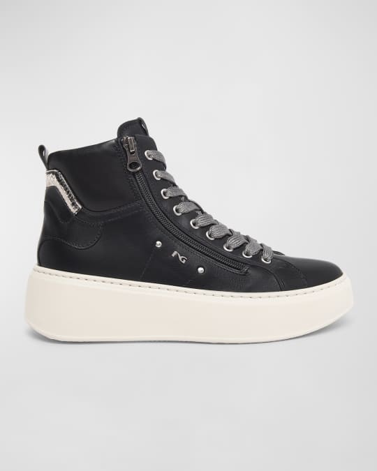 NeroGiardini Leather Zipper High Top Wedge Sneakers Neiman Marcus