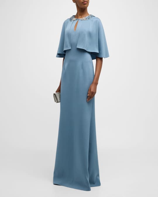 Rickie Freeman for Teri Jon Jewel-Embellished Cutout Satin Cape Gown ...