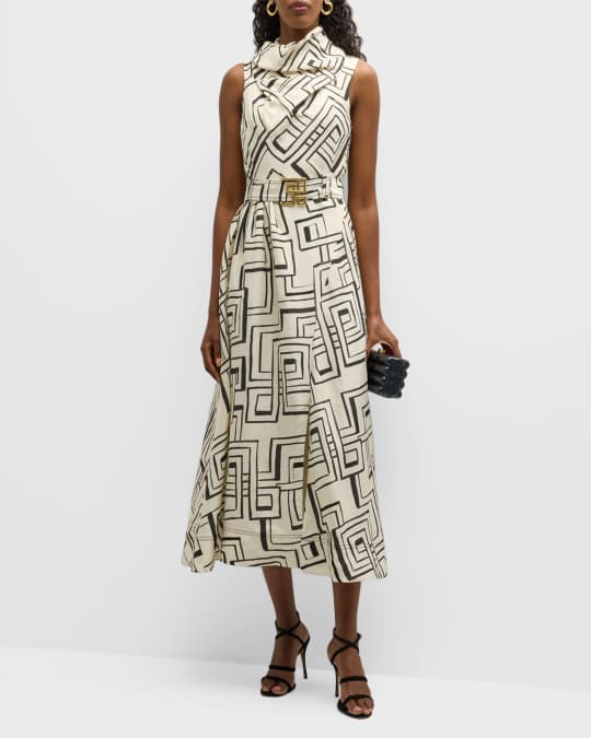 knee length dresses for ladies Primary Belted Midi Dress-IVORY / 4