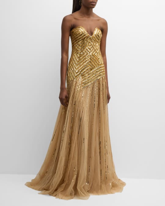 Georges Hobeika Strapless Sequin Embellished Tulle Gown | Neiman Marcus