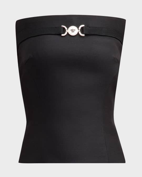 Versace Sculpted Wool-Silk Strapless Bustier Top | Neiman Marcus
