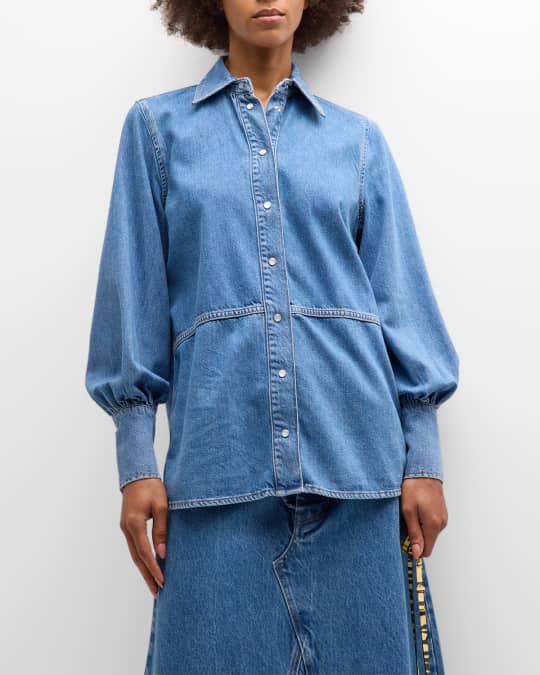 Ganni Future Blouson-Sleeve Denim Shirt | Neiman Marcus