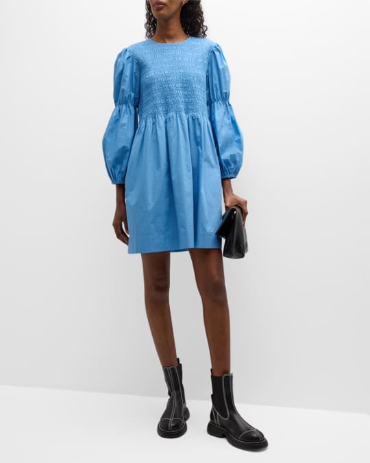 ワンピース [Ganni] Stretch Puff Sleeve Smoke Mini Dress Ganni Metallic Cloque A-shaped Mini Dress – Thirty-One Jane