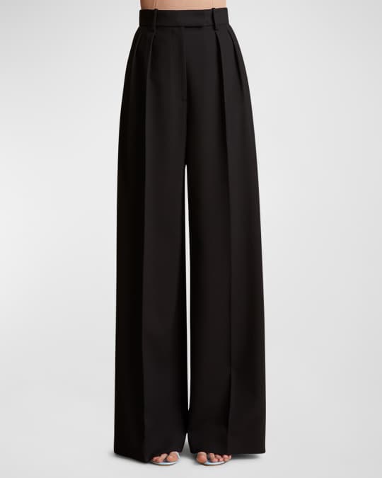 Khaite Teyana Pleated Wide-Leg Wool Pants | Neiman Marcus