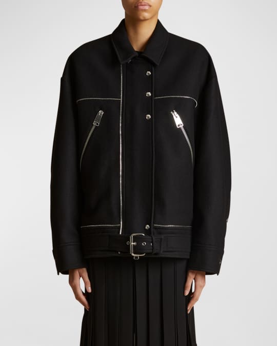 Khaite Herman Zipper Belted Wool Moto Jacket | Neiman Marcus
