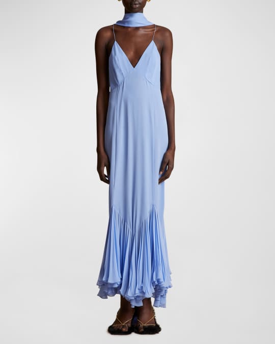 Khaite Candita Slip Dress with Pleated Flounce Hem | Neiman