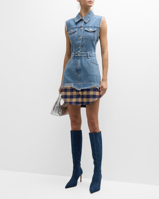 moschino denim dress Moschino Jeans Sleeveless Layered Denim Mini Dress