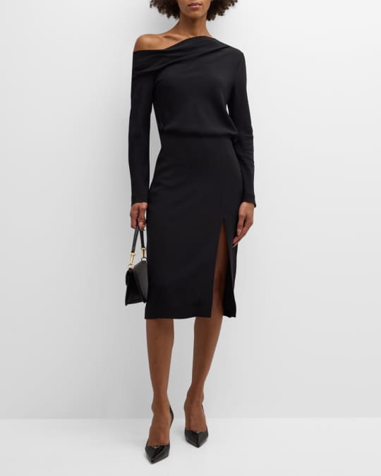 Theory Asymmetric Off the Shoulder Midi Dress Neiman Marcus
