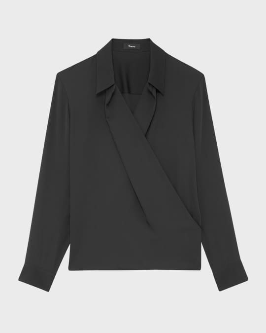 Theory Long Sleeve Wrap Blouse Neiman Marcus