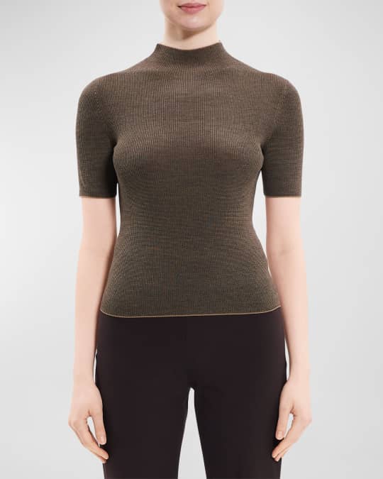 Leenda Mock Neck Ribbed Regal Wool Sweater