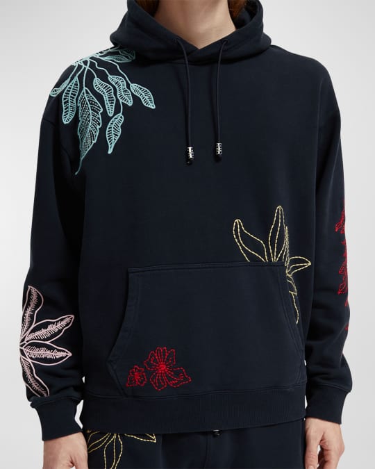 Floral embroidered top hoodie mens