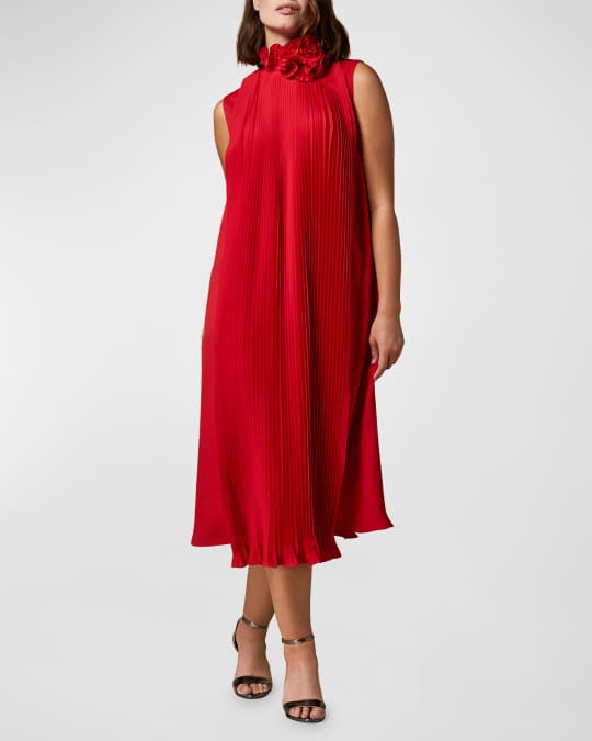 Marina Rinaldi Plus Size Depliant Pleated Crepe Midi Dress | Neiman Marcus