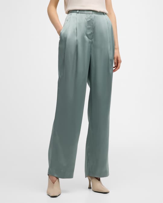 Pleated Satin Wide-leg Pants