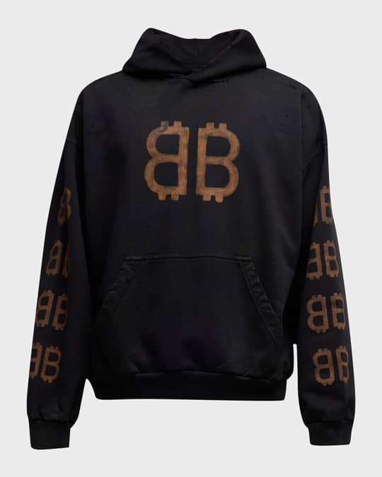 【BALENCIAGA】Crypto Hoodie ミディアムフィット Balenciaga Men's Crypto Hoodie Medium Fit | Neiman Marcus