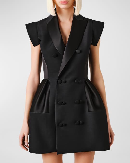 Dice Kayek Sleeveless Fit-&-Flare Mini Tuxedo Dress | Neiman Marcus