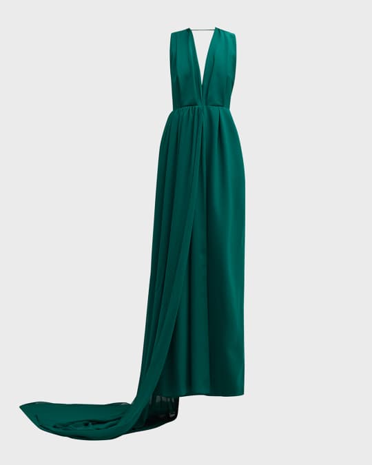 Dice Kayek Plunging Halter Shawl Train Gown | Neiman Marcus