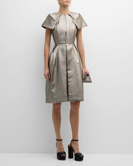 Dice Kayek Metallic Pintuck Fit-Flare Dress | Neiman Marcus