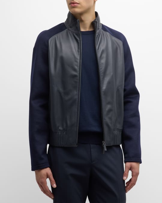 Leather jacket with knit sleeves hotsell