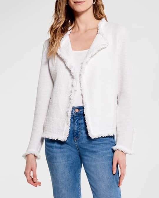 NIC ZOE Fringe Mix Open Front Tweed Jacket Neiman Marcus