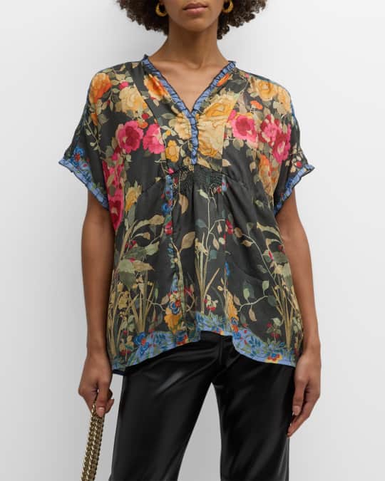 Johnny Was Graceful Galavant Floral Print Ruffle Blouse Neiman