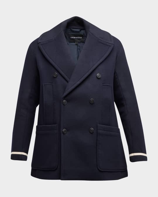Emporio Armani Men's Multi-Pocket Peacoat with Striped Cuffs